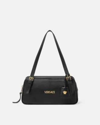 Duża torba bowlingowa Versace Tag z nappa