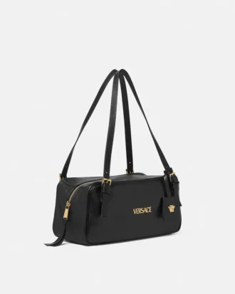 Duża torba bowlingowa Versace Tag z nappa