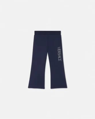 Dziecięce spodnie dresowe z rozszerzanymi nogawkami i brokatowym logo Versace