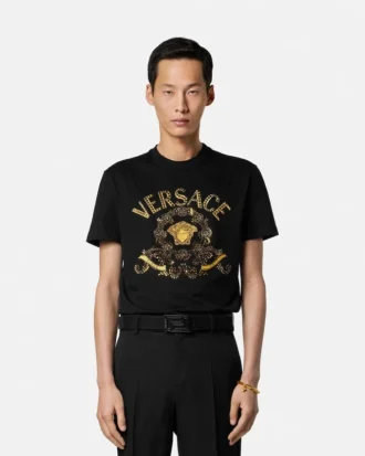 Haftowana koszulka slim fit z bawełnianego dżerseju