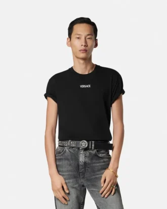 Haftowana koszulka slim fit z bawełnianego dżerseju