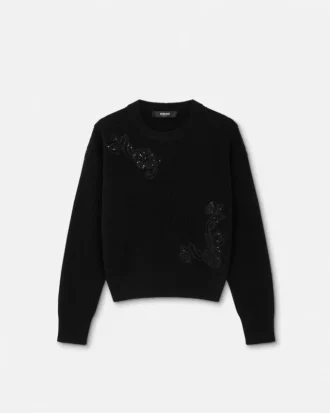 Haftowany sweter z dzianiny Barocco Leaf