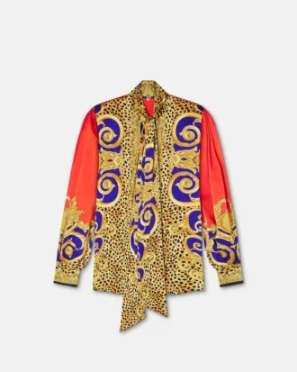 Jedwabna koszula Barocco Silk z barokowym wzorem geparda Lavallière