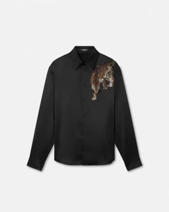 Koszula z kryształami Versace Leopard
