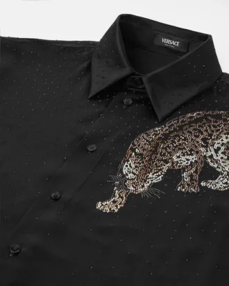 Koszula z kryształami Versace Leopard