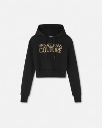 Krótka bluza z kapturem z kryształowym logo