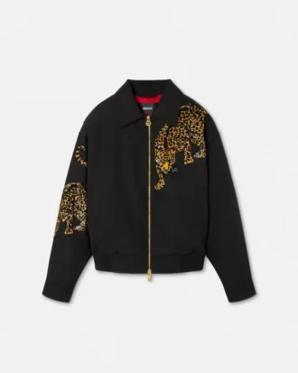 Kurtka bluzonowa Versace Leopard z melanżowej wełny