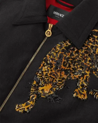 Kurtka bluzonowa Versace Leopard z melanżowej wełny