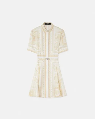 Mini sukienka koszulowa z drukowanego jedwabnego twillu