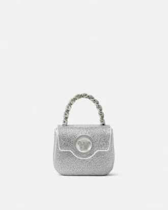 Mini torebka z satyny z ozdobami La Medusa