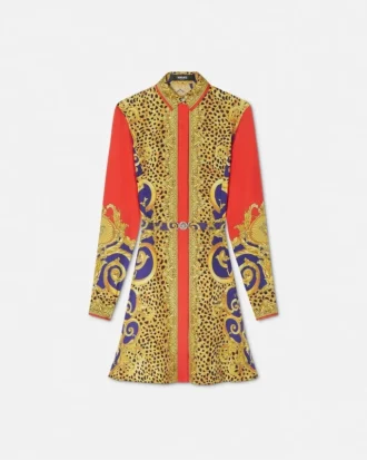 Sukienka mini z jedwabiu Barocco Silk w panterkę