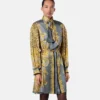 Sukienka mini z jedwabnej tkaniny foulard w panterkę z falbaną