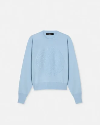 Sweter z dzianiny z domieszką kaszmiru z motywem Medusa