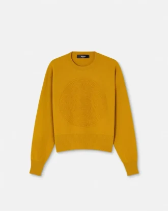 Sweter z dzianiny z domieszką kaszmiru z motywem Medusa