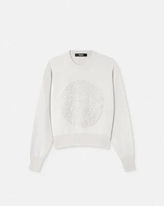 Sweter z dzianiny z domieszką kaszmiru z motywem Medusa