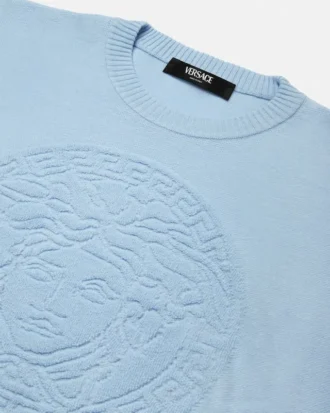 Sweter z dzianiny z domieszką kaszmiru z motywem Medusa