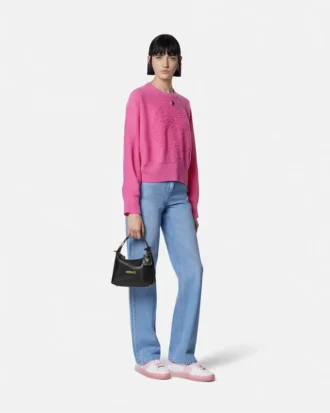 Sweter z dzianiny z domieszką kaszmiru z motywem Medusa