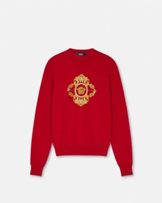 Sweter z haftowanym motywem architektonicznego baroku