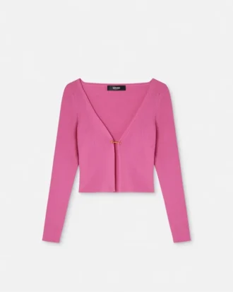 Sweter z prążkowanej dzianiny z agrafką
