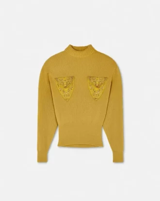 Sweter z wełnianej dzianiny z ćwiekami